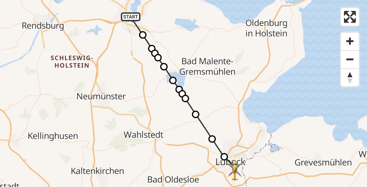 Flugroute Ambulanzhubschrauber Kiel - Lübeck, 04 Oktober 2026, 20:54
