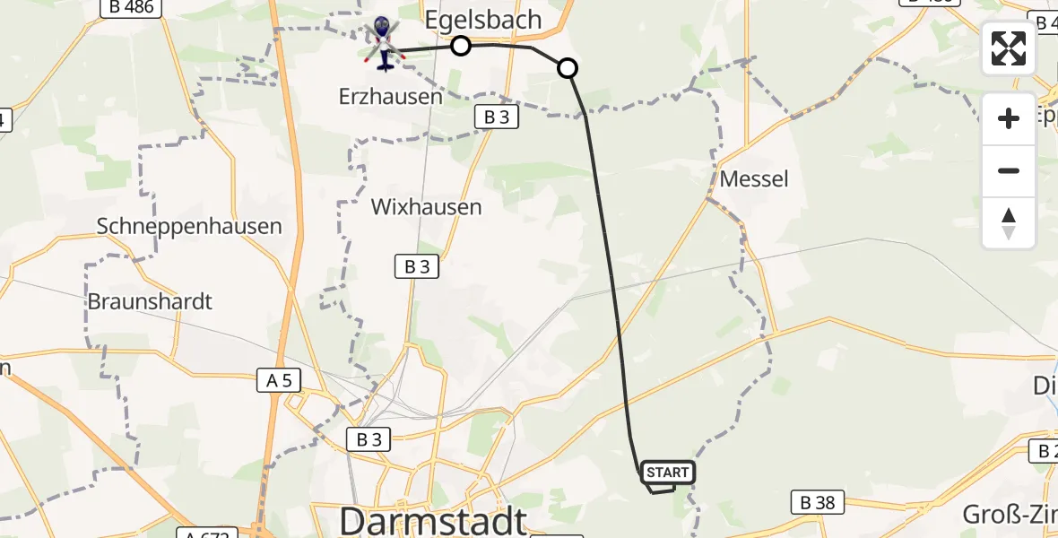Flugroute Polizeihubschrauber Darmstadt - Flughafen Frankfurt-Egelsbach, 04 Oktober 2026, 23:08