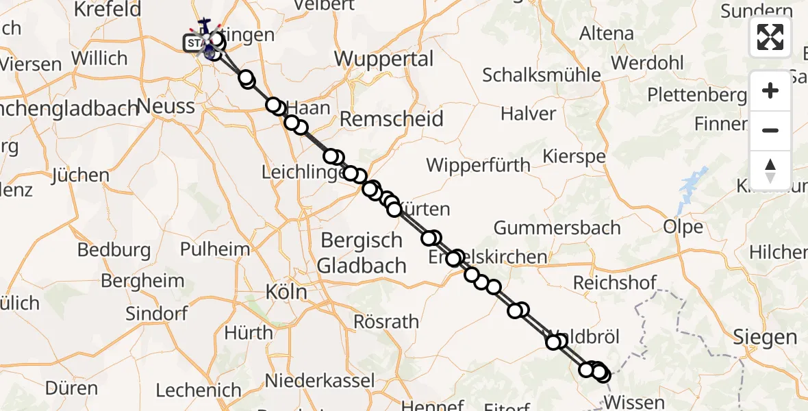 Flugroute Polizeihubschrauber Düsseldorf Flughafen - Düsseldorf Flughafen, 05 Oktober 2026, 00:53