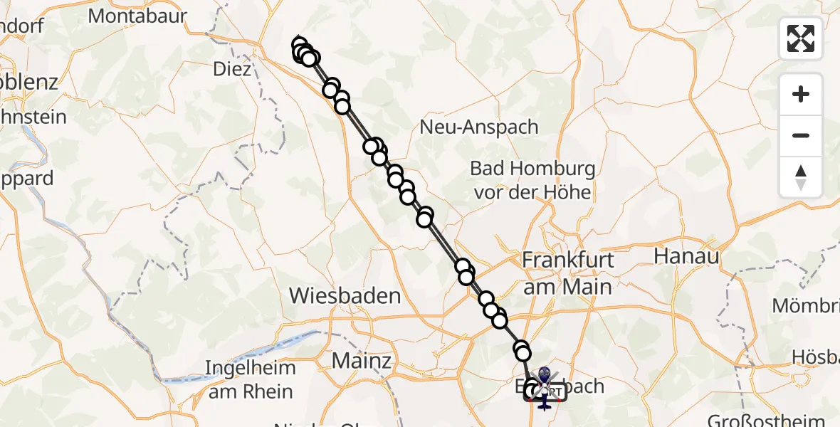 Flugroute Polizeihubschrauber Flughafen Frankfurt-Egelsbach - Flughafen Frankfurt-Egelsbach, 05 Oktober 2026, 00:56