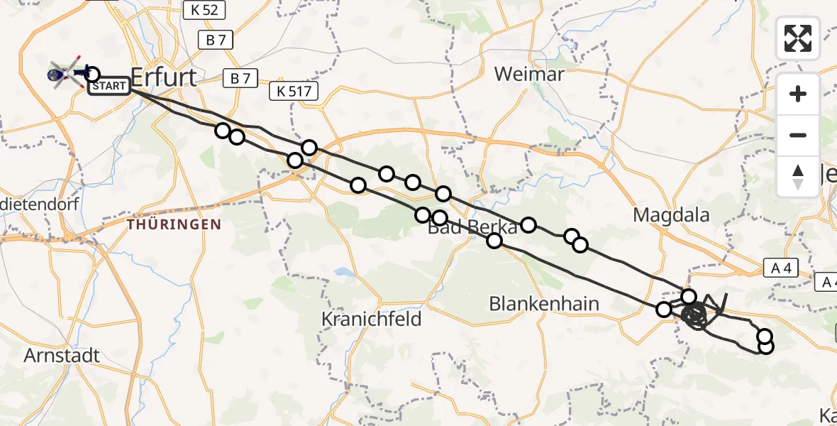 Flugroute Polizeihubschrauber Erfurt - Erfurt-Weimar Flughafen, 05 Oktober 2026, 04:24
