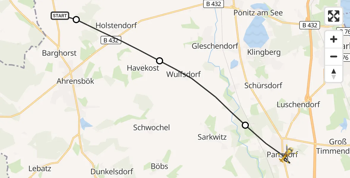 Flugroute Rettungshubschrauber Christoph 12 Luftrettungszentrum - Ratekau, 05 Oktober 2026, 05:43