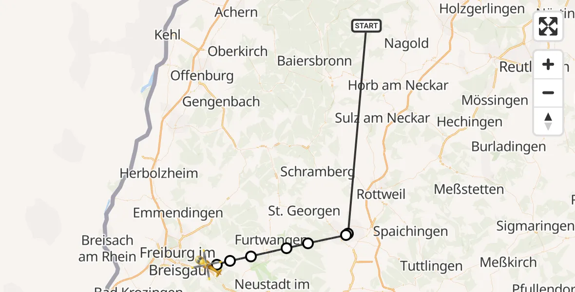 Flugroute Ambulanzhubschrauber Altensteig - Stegen, 05 Oktober 2026, 06:03