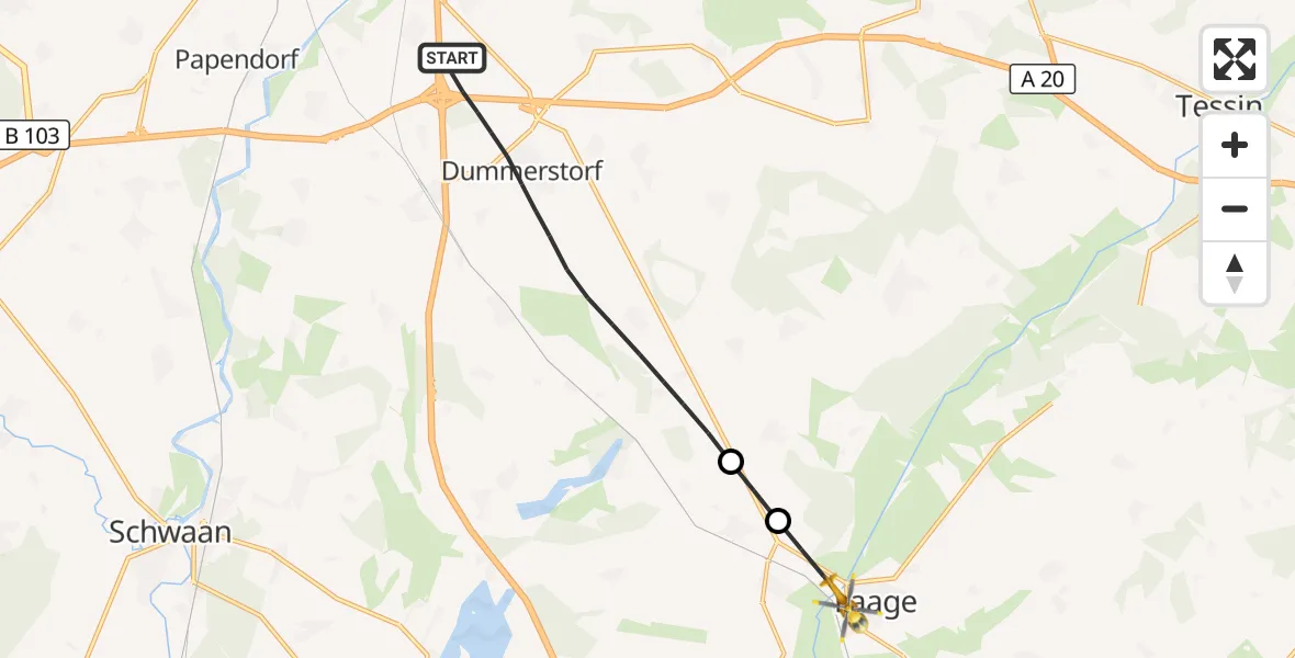 Flugroute Ambulanzhubschrauber Dummerstorf - Laage, 05 Oktober 2026, 06:07