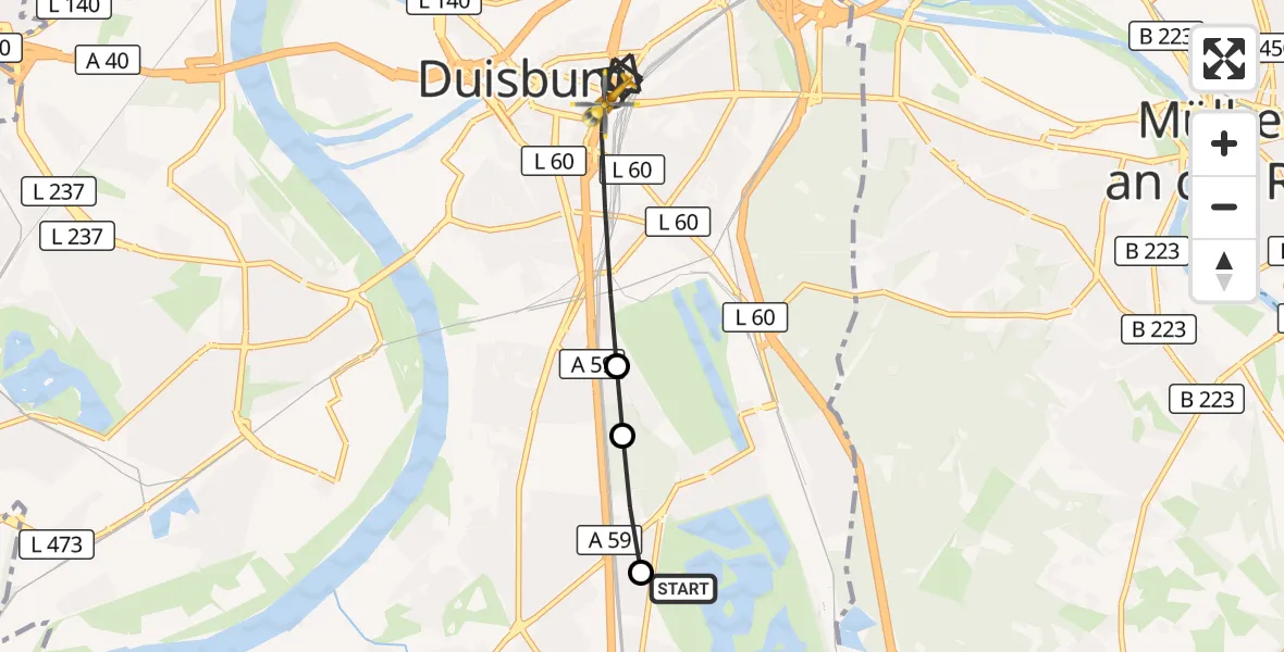 Flugroute Rettungshubschrauber Duisburg Air Rescue Hubschrauberlandeplatz (Christoph 9) - Duisburg, 05 Oktober 2026, 06:14