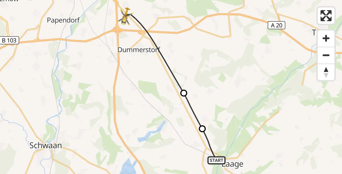 Flugroute Ambulanzhubschrauber Laage - Dummerstorf, 05 Oktober 2026, 06:46