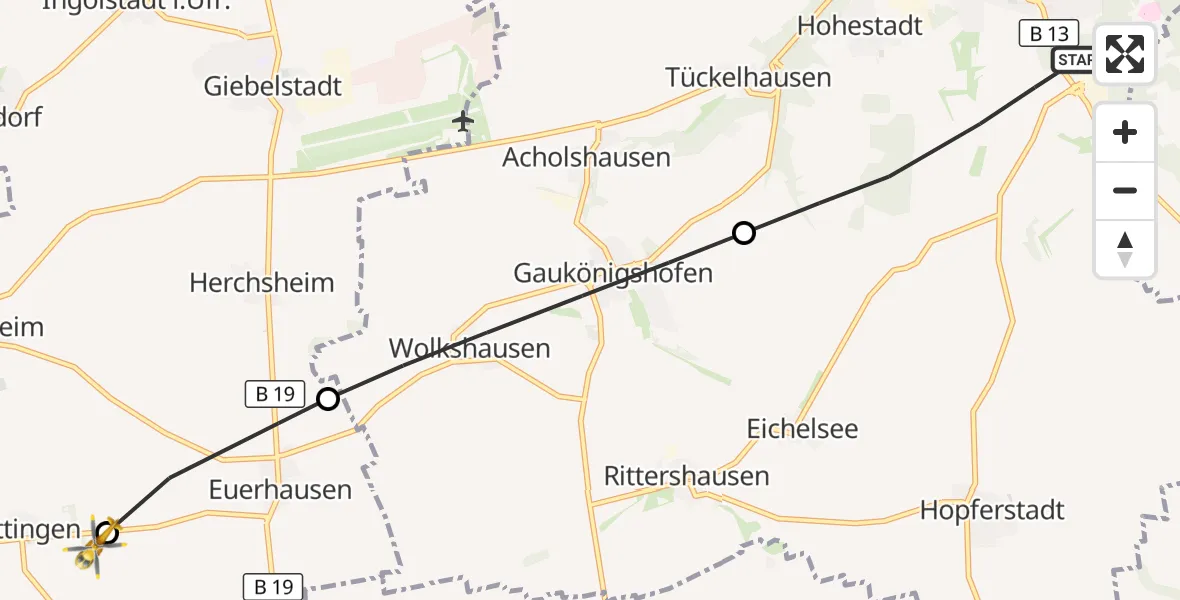 Flugroute Rettungshubschrauber Ochsenfurt - Bütthard, 05 Oktober 2026, 06:54