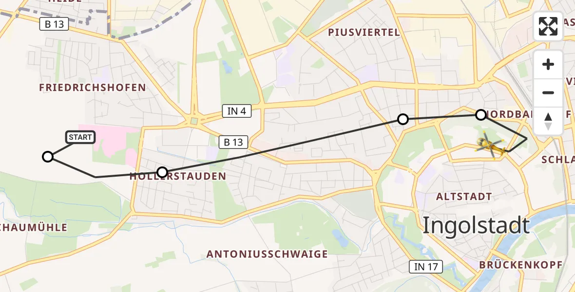Flugroute Rettungshubschrauber Ingolstadt Hospital - Ingolstadt, 05 Oktober 2026, 06:54
