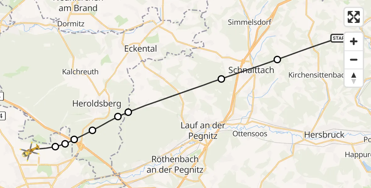 Flugroute Ambulanzhubschrauber Kirchensittenbach - Flughafen Nuremberg, 05 Oktober 2026, 06:55
