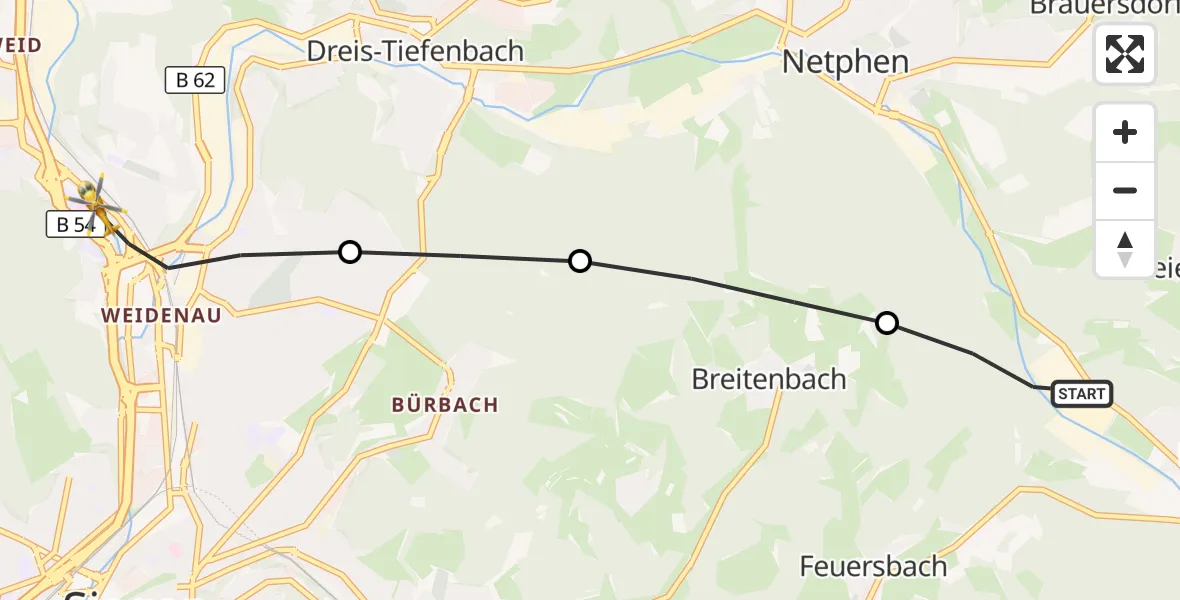 Flugroute Rettungshubschrauber Netphen - Siegen, 05 Oktober 2026, 07:38