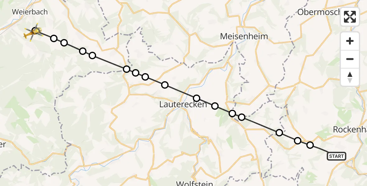 Flugroute Rettungshubschrauber Rockenhausen - Idar-Oberstein, 05 Oktober 2026, 07:40