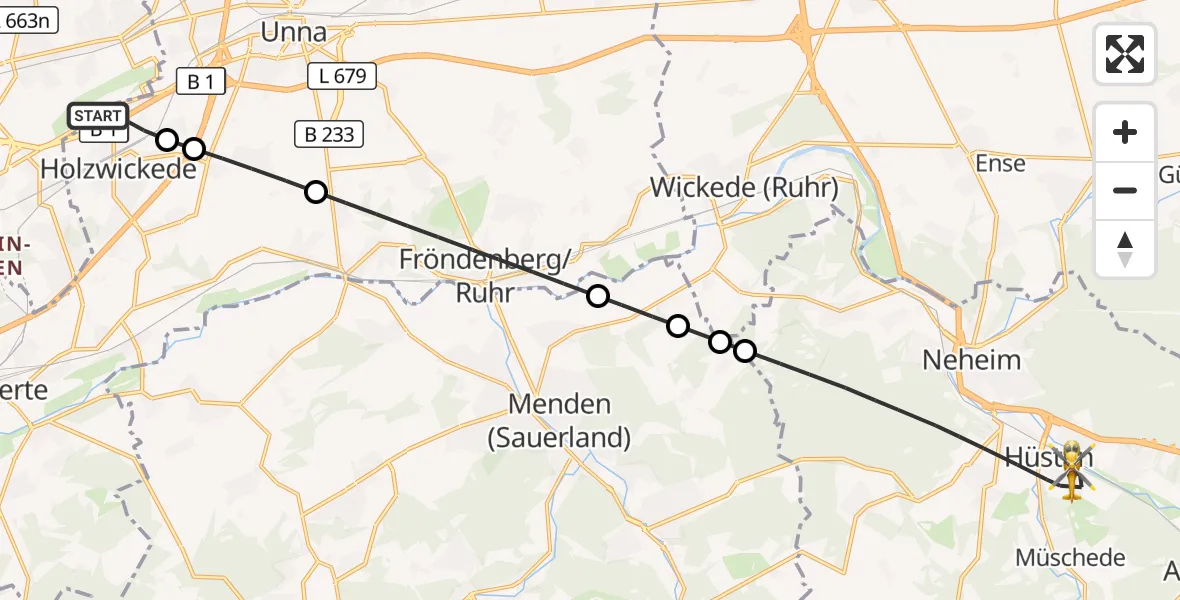 Flugroute Rettungshubschrauber Dortmund Flughafen - Arnsberg, 05 Oktober 2026, 07:55