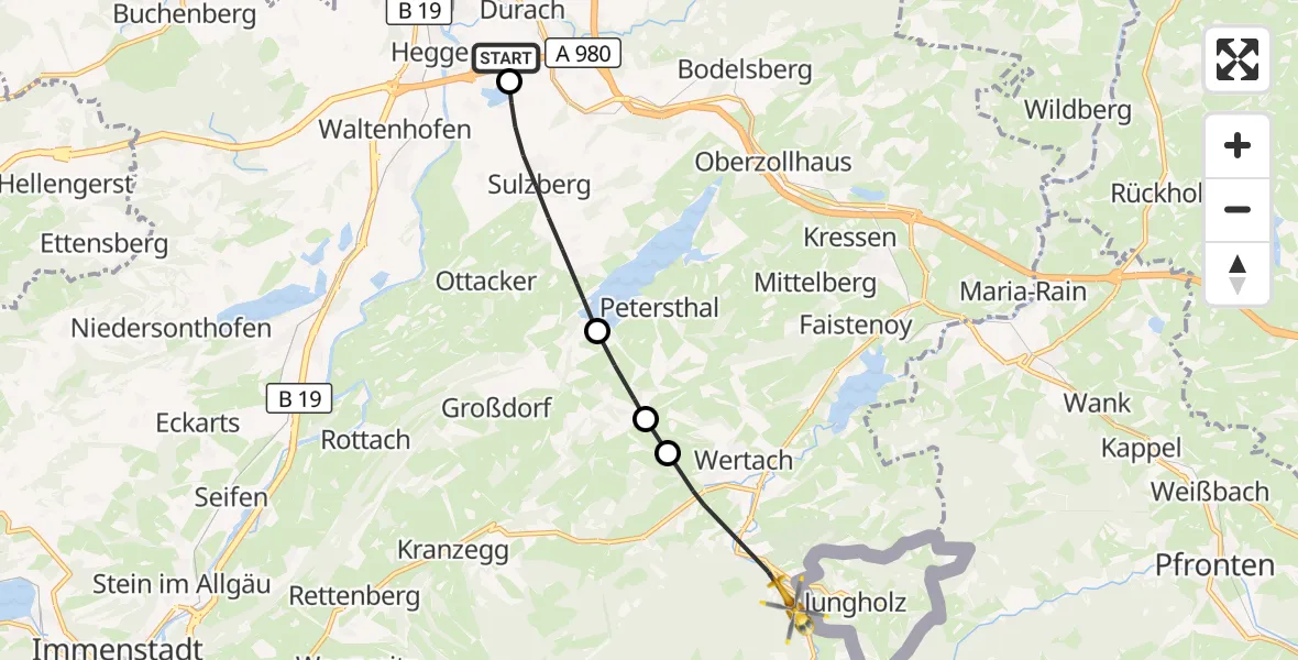 Flugroute Rettungshubschrauber Durach - Wertach, 05 Oktober 2026, 08:13