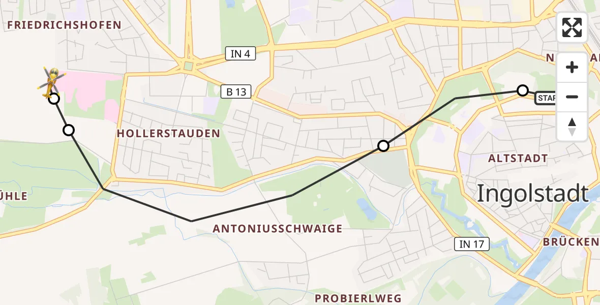 Flugroute Rettungshubschrauber Ingolstadt - Ingolstadt Hospital, 05 Oktober 2026, 08:19