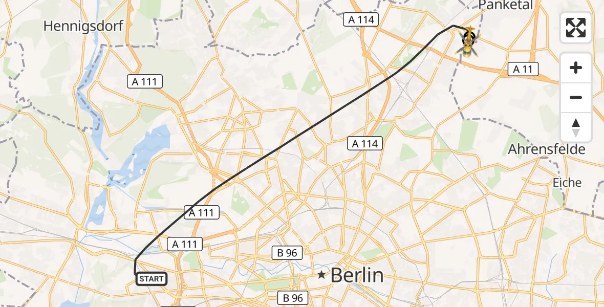 Flugroute Rettungshubschrauber Berlin - Helios Clinic Berlin-Buch, 05 Oktober 2026, 08:26