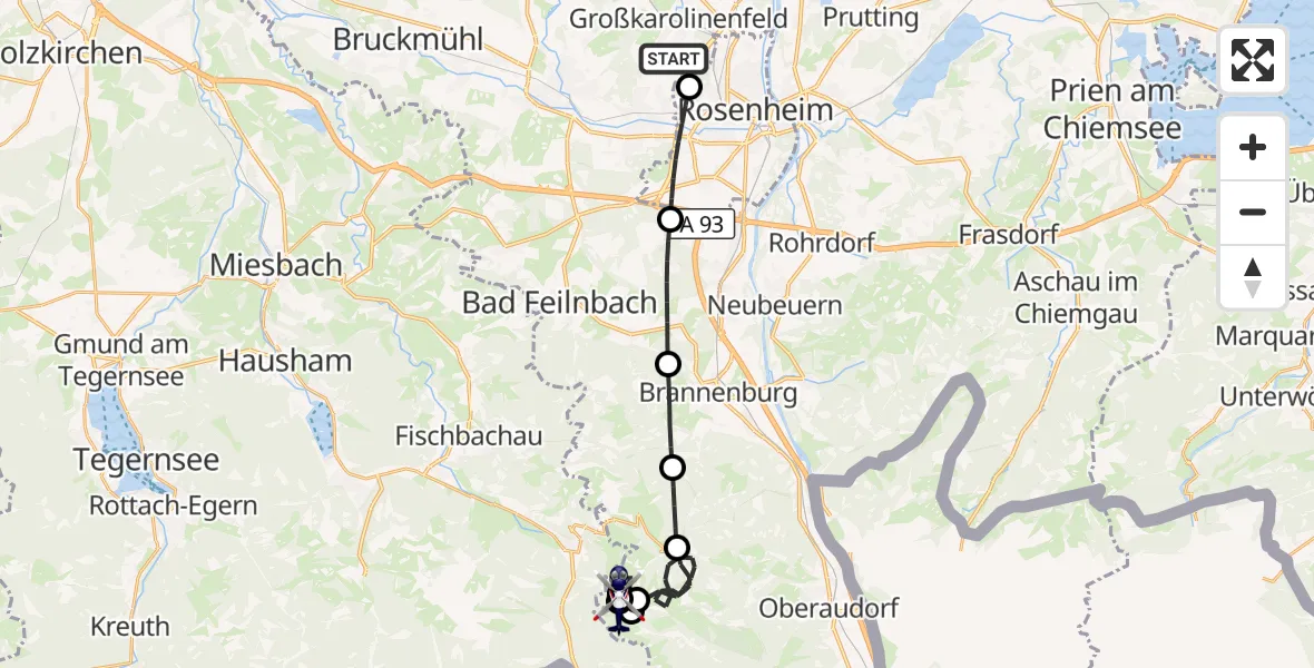 Flugroute Polizeihubschrauber Großkarolinenfeld - Kiefersfelden, 05 Oktober 2026, 08:30