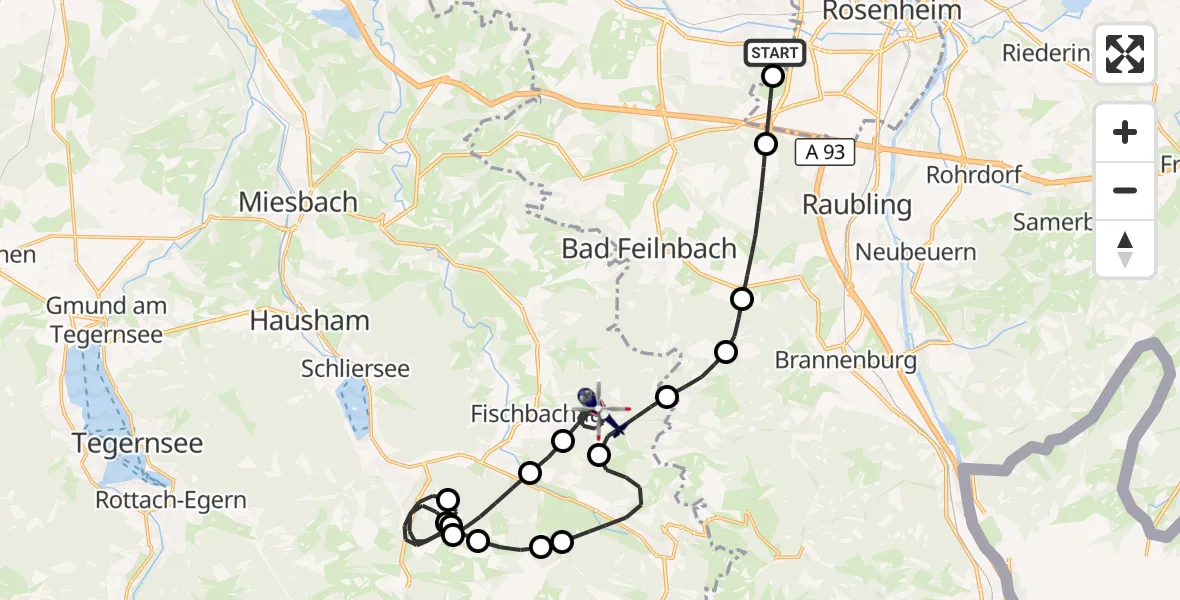 Flugroute Polizeihubschrauber Kolbermoor - Fischbachau, 05 Oktober 2026, 08:31