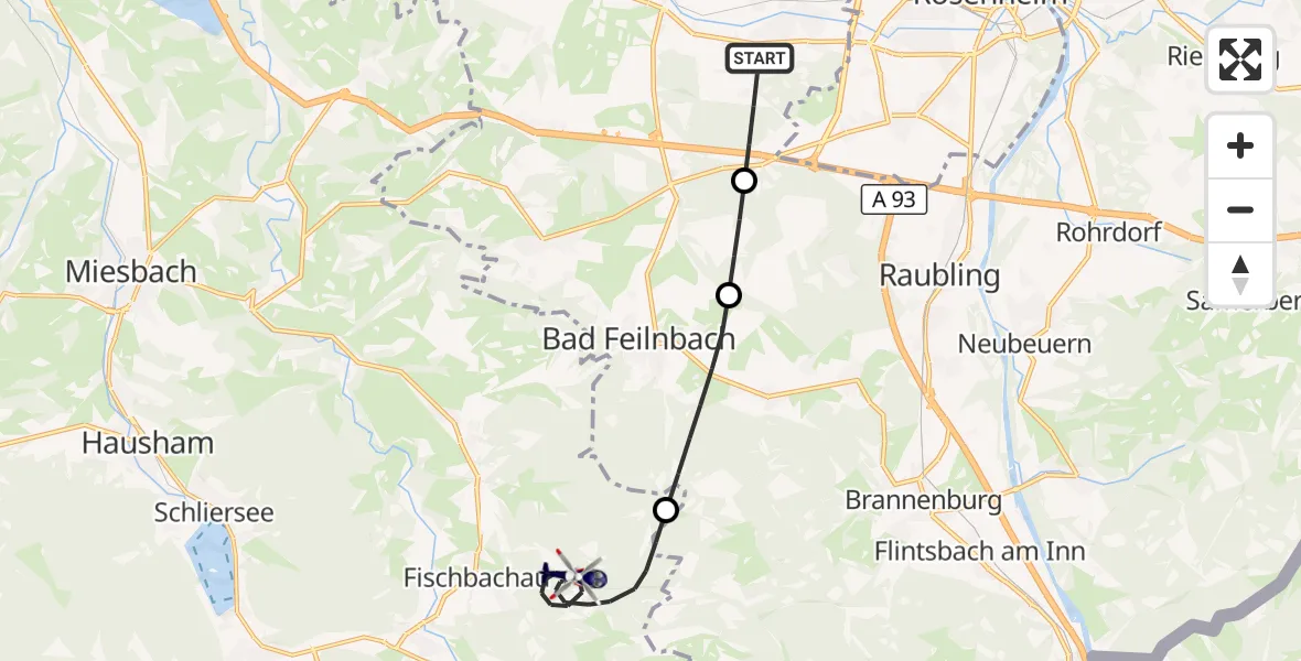Flugroute Polizeihubschrauber Kolbermoor - Fischbachau, 05 Oktober 2026, 08:31