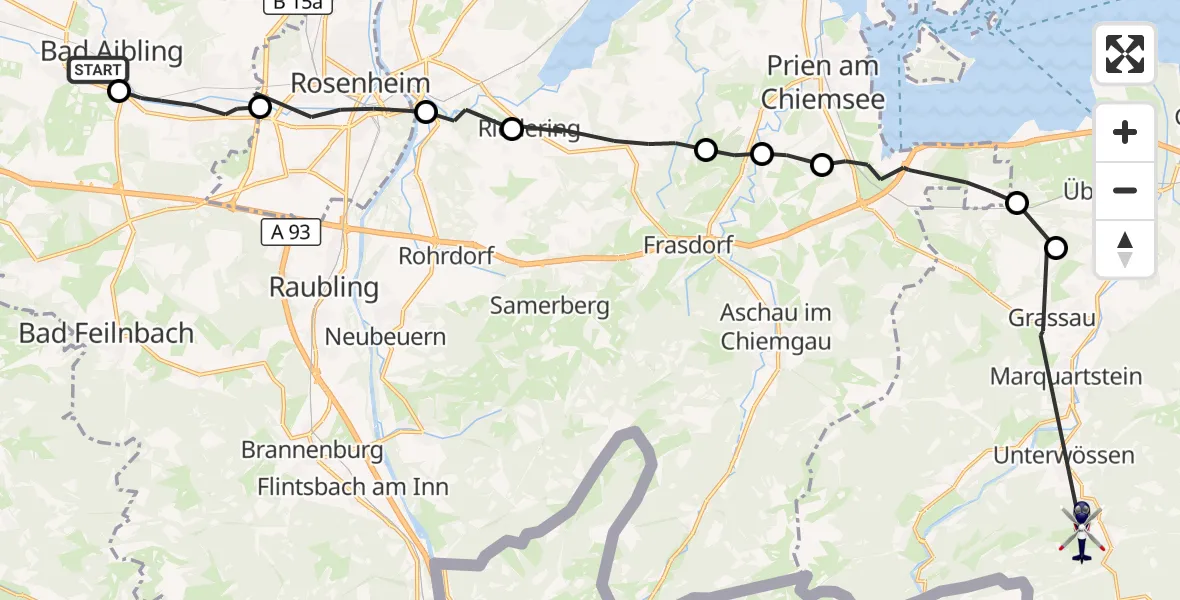 Flugroute Polizeihubschrauber Bad Aibling - Unterwössen, 05 Oktober 2026, 08:31