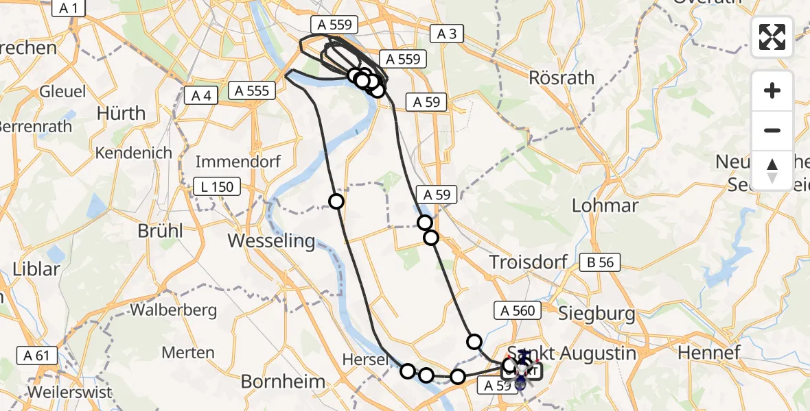 Flugroute Polizeihubschrauber Sankt Augustin - Sankt Augustin, 05 Oktober 2026, 08:34