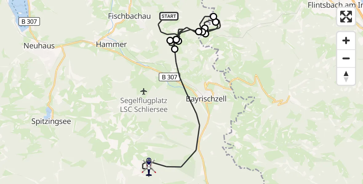 Flugroute Polizeihubschrauber Fischbachau - Bayrischzell, 05 Oktober 2026, 08:43