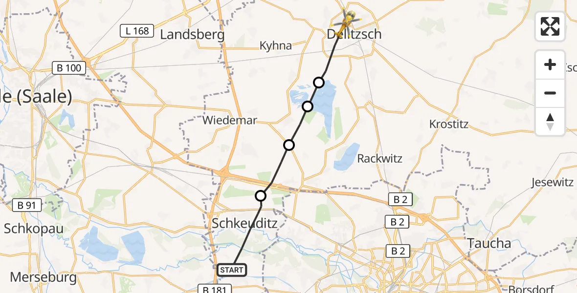 Flugroute Rettungshubschrauber Schkeuditz - Delitzsch, 05 Oktober 2026, 08:43