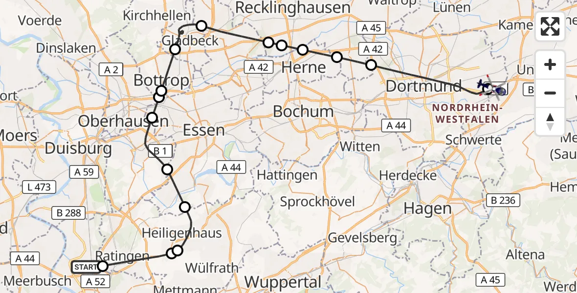 Flugroute Polizeihubschrauber Düsseldorf Flughafen - Dortmund Flughafen, 05 Oktober 2026, 09:02