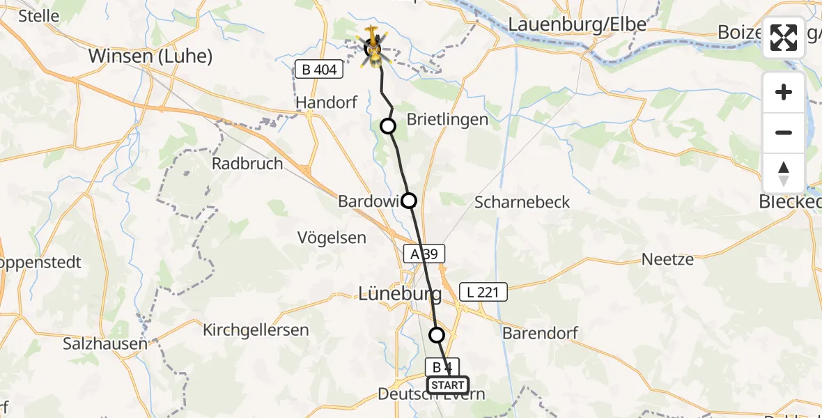 Flugroute Rettungshubschrauber Deutsch Evern - Tespe, 05 Oktober 2026, 09:02