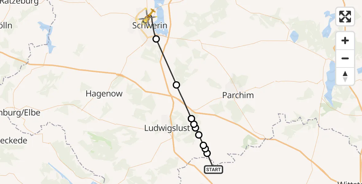 Flugroute Rettungshubschrauber Karstädt - Schwerin, 05 Oktober 2026, 09:03