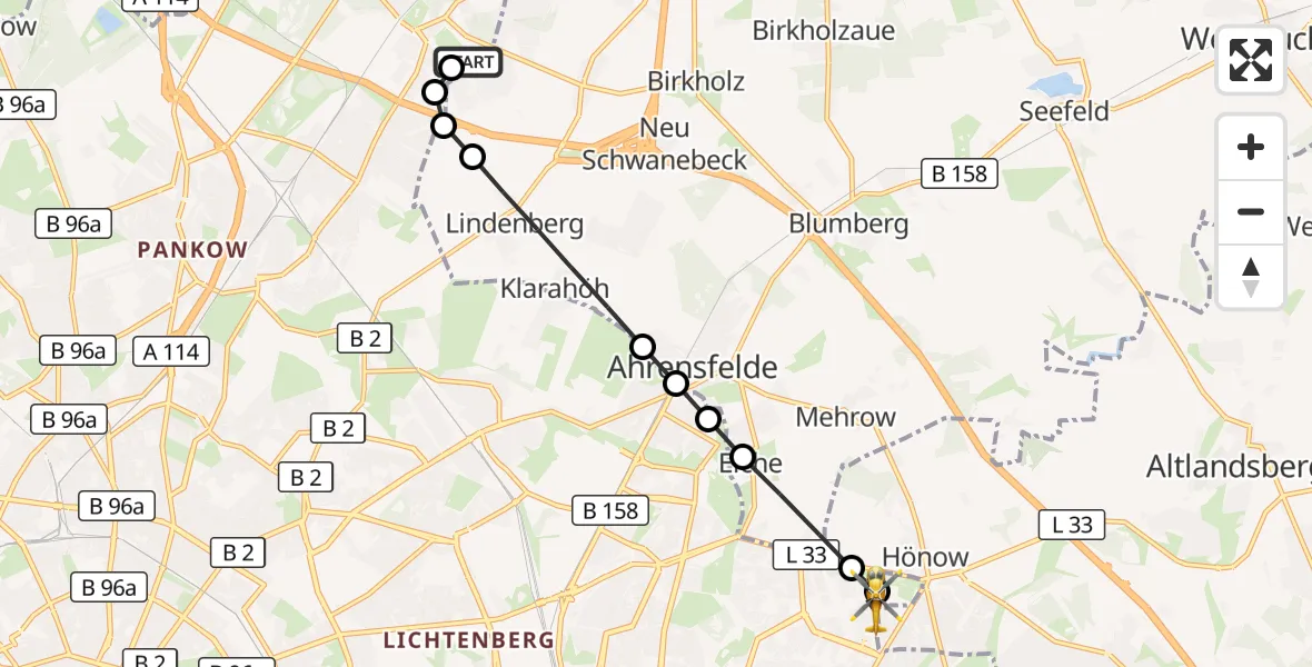 Flugroute Rettungshubschrauber Helios Clinic Berlin-Buch - Berlin, 05 Oktober 2026, 09:12