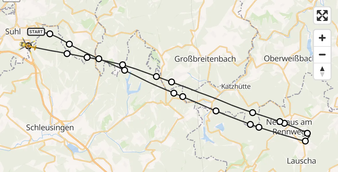 Flugroute Rettungshubschrauber Suhl - Suhl, 05 Oktober 2026, 09:12