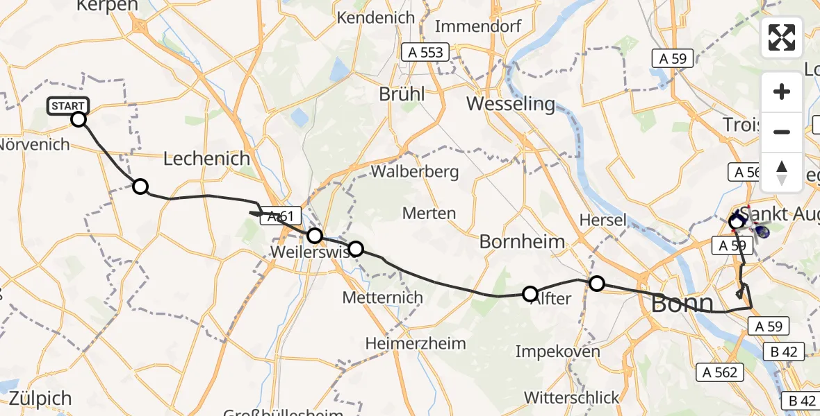 Flugroute Polizeihubschrauber Militärflugplatz Nörvenich - Sankt Augustin, 05 Oktober 2026, 09:25