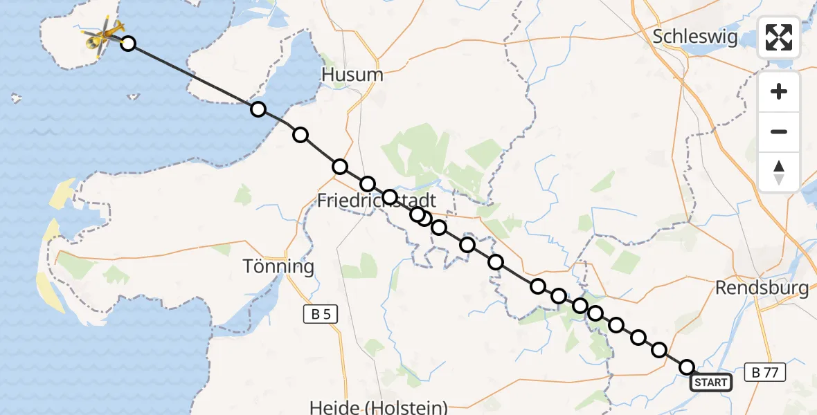 Flugroute Ambulanzhubschrauber Hörsten - Pellworm, 05 Oktober 2026, 09:40