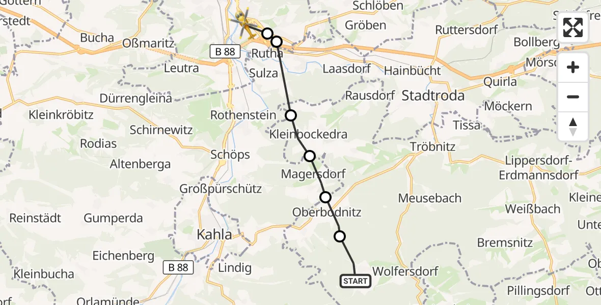 Flugroute Rettungshubschrauber Trockenborn-Wolfersdorf - Jena, 05 Oktober 2026, 09:41