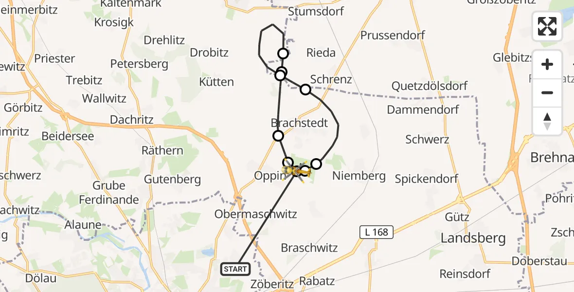 Flugroute Rettungshubschrauber Halle (Saale) - Halle-Oppin Flugplatz, 05 Oktober 2026, 09:43