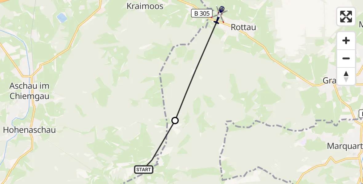 Flugroute Polizeihubschrauber Aschau i.Chiemgau - Grassau, 05 Oktober 2026, 09:43