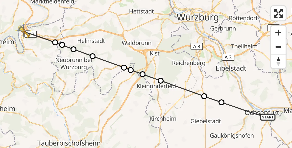 Flugroute Rettungshubschrauber Ochsenfurt - Wertheim, 05 Oktober 2026, 09:46