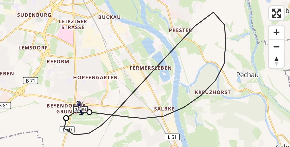 Flugroute Polizeihubschrauber Magdeburg City Flugplatz - Magdeburg City Flugplatz, 05 Oktober 2026, 09:51