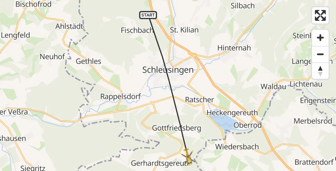 Flugroute Rettungshubschrauber Schleusingen - Hildburghausen, 05 Oktober 2026, 10:05