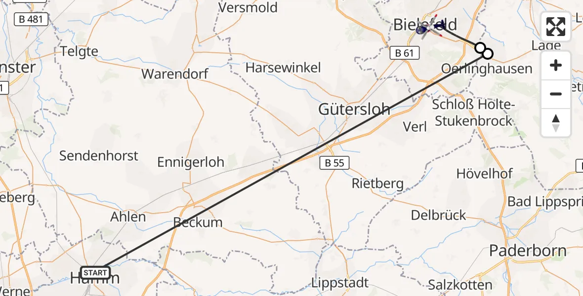 Flugroute Polizeihubschrauber Hamm-Lippewiesen Flugplatz - Bielefeld, 05 Oktober 2026, 10:05