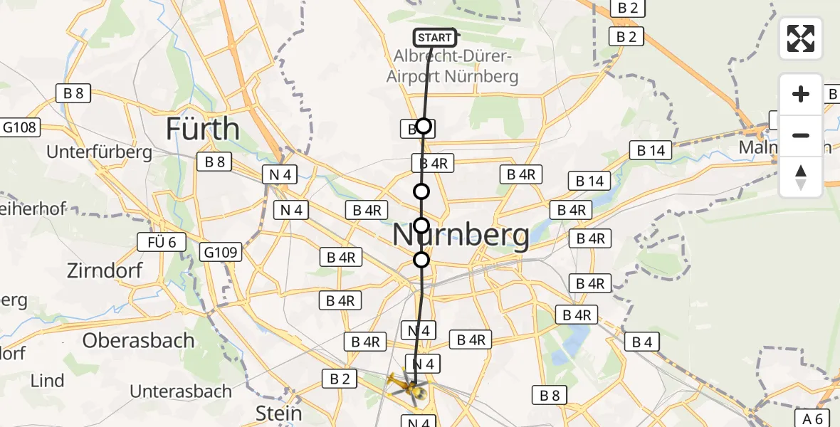 Flugroute Ambulanzhubschrauber Flughafen Nuremberg - Nürnberg, 05 Oktober 2026, 10:08