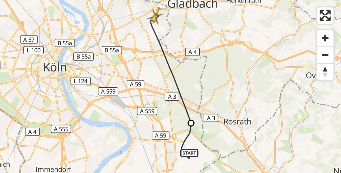 Flugroute Rettungshubschrauber Köln Bonn Flughafen - Köln, 05 Oktober 2026, 10:13