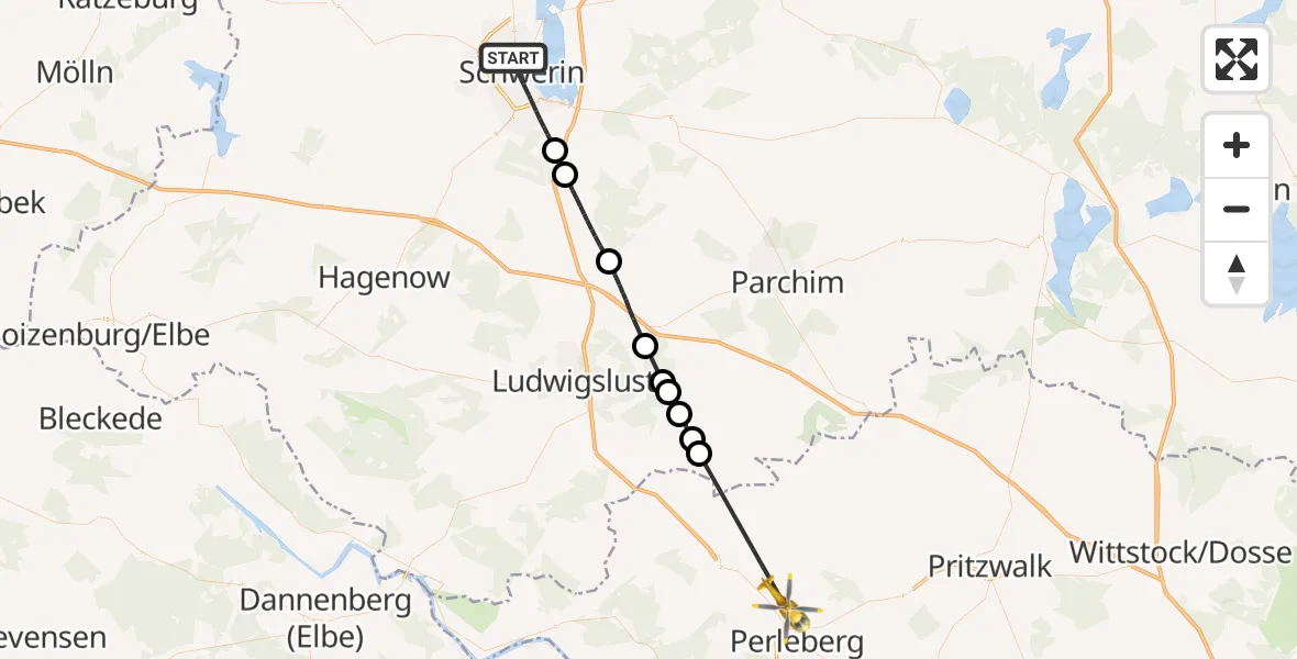 Flugroute Rettungshubschrauber Schwerin - Perleberg, 05 Oktober 2026, 10:22
