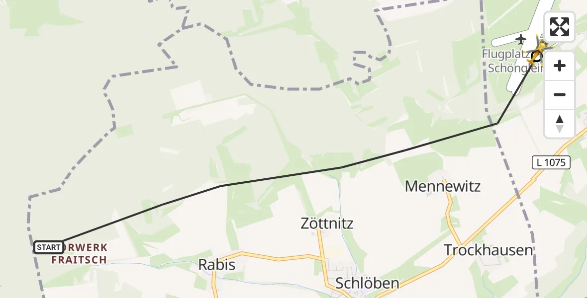 Flugroute Rettungshubschrauber Schlöben - Jena-Schöngleina Flugplatz, 05 Oktober 2026, 10:25