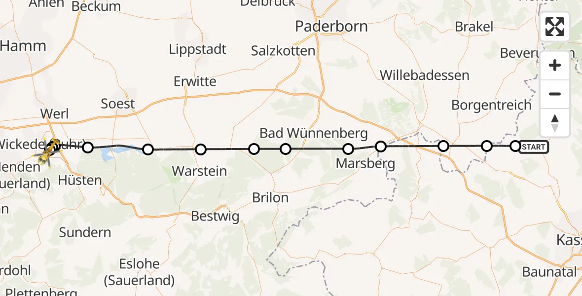 Flugroute Rettungshubschrauber Hofgeismar - Arnsberg-Menden Flugplatz, 05 Oktober 2026, 10:25