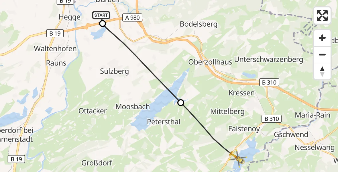 Flugroute Rettungshubschrauber Kempten-Durach Flugplatz - Oy-Mittelberg, 05 Oktober 2026, 10:26