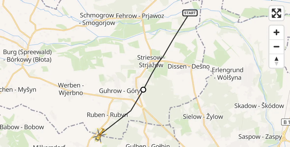 Flugroute Rettungshubschrauber Dissen-Striesow - Kolkwitz, 05 Oktober 2026, 10:35