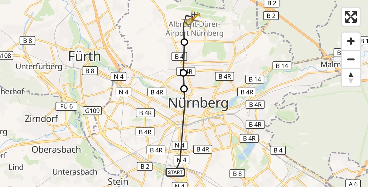 Flugroute Ambulanzhubschrauber Nürnberg - Flughafen Nuremberg, 05 Oktober 2026, 10:44