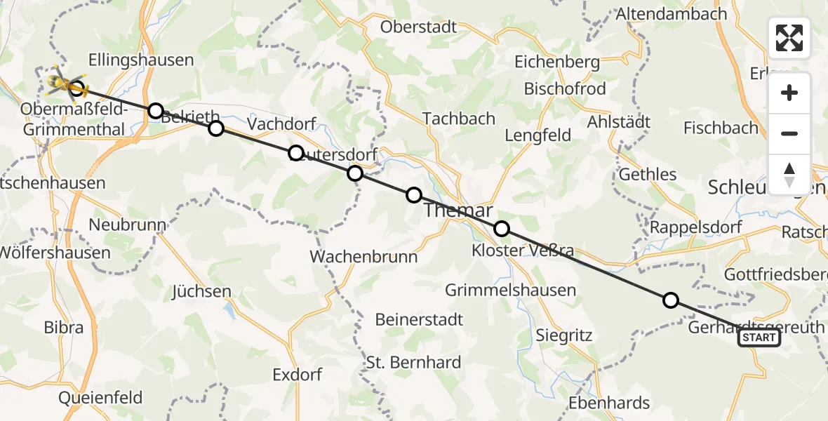 Flugroute Rettungshubschrauber Hildburghausen - Obermaßfeld-Grimmenthal, 05 Oktober 2026, 10:45