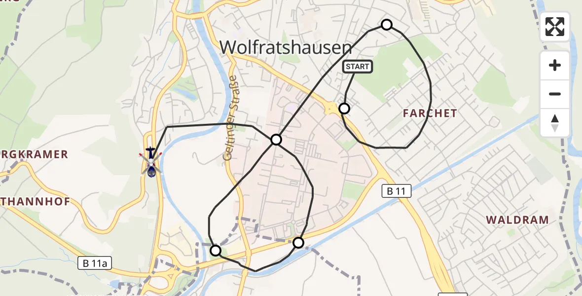 Flugroute Polizeihubschrauber Wolfratshausen Kreisklink Hubschrauberlandeplatz - Wolfratshausen, 05 Oktober 2026, 10:57